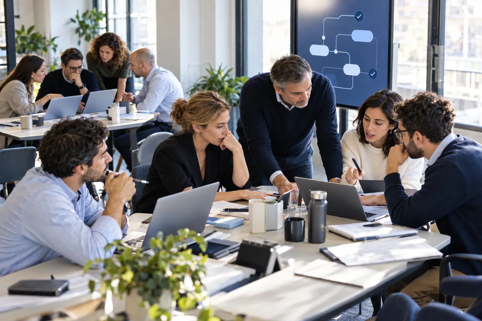 Profesionales trabajando en un laboratorio práctico de inteligencia artificial